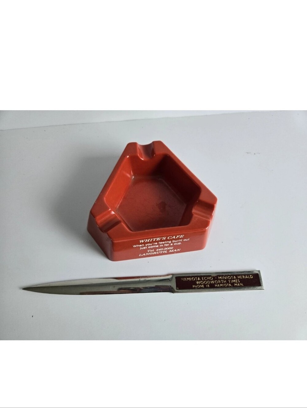 Manitoba Souvenir Lot Vintage Langruth Hamiota Letter Opener Ashtray